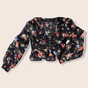 Long sleeve Floral Blk Cropped Blouse - F21 NWOT